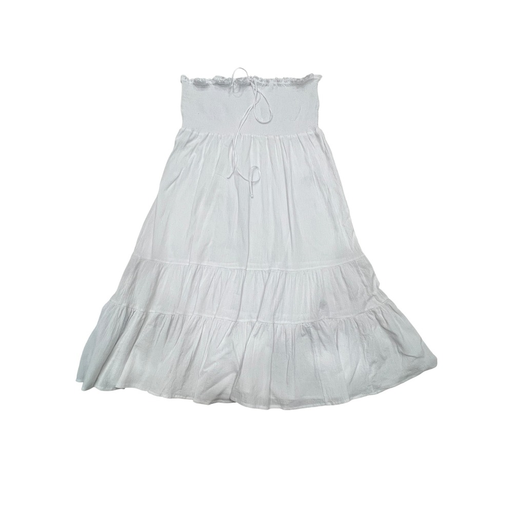 Sand N Sun White Tiered Maxi Skirt Strapless Dress Cotton Smocked Boho size 3X